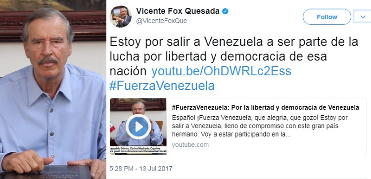 Fox sigue avergonzando a México: ahora presume que irá a Venezuela a intervenir directamente en su soberanía
