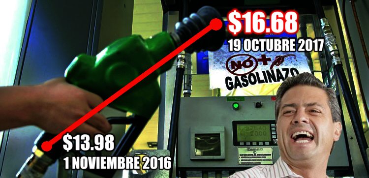 Gasolina ha subido 20 POR CIENTO en menos de un año, cortesía Peña y su "reforma" energética, tan espuria como él