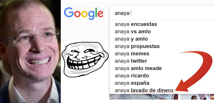 "Lavado de dinero", una de las sugerencias de búsqueda al introducir la palabra "Anaya" en Google