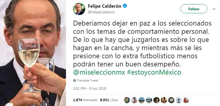 Exige Felipe Calderón "dejar en paz" a futbolistas mexicanos que organizaron francachela con "escorts"