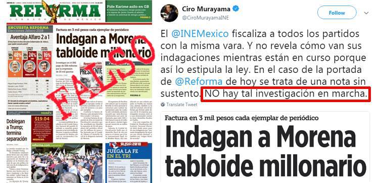 Desmiente consejero del INE nota de Reforma: no hay investigación contra Morena por "tabloide millonario"