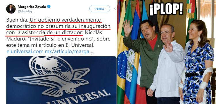 Zavala critica invitación de AMLO a Maduro… pero Calderón invitó a Chávez tras robarse la Presidencia
