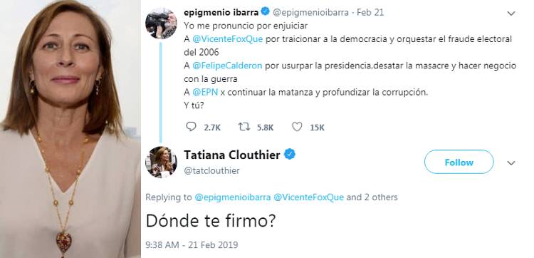 Tatiana Clouthier se pronuncia en favor de enjuiciar a Fox, Calderón y Peña Nieto