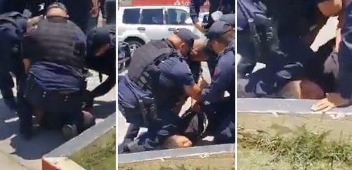 Y policías de Ensenada aplican la “rodillera” a menor de edad por vender matamoscas en la calle (VIDEO)